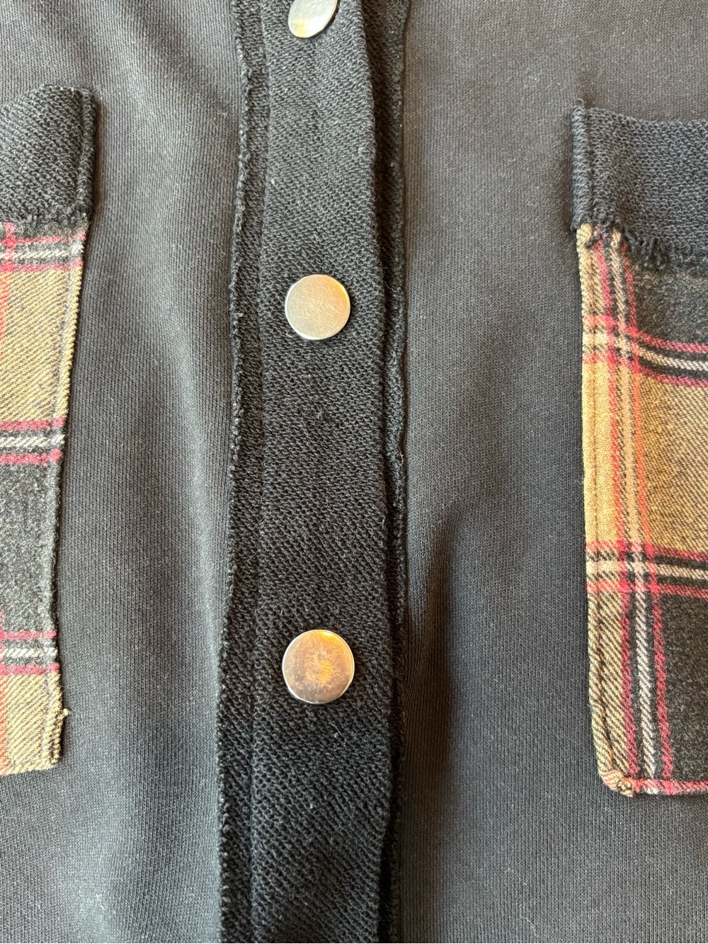 VICI Black Plaid Mixed Media Oversized Shacket Shirt Jacket Size Medium - Picture 8 of 12